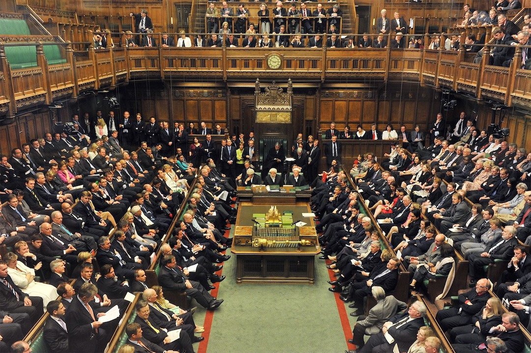 The two party control system. House of Commons, Houses of Parliament, London.