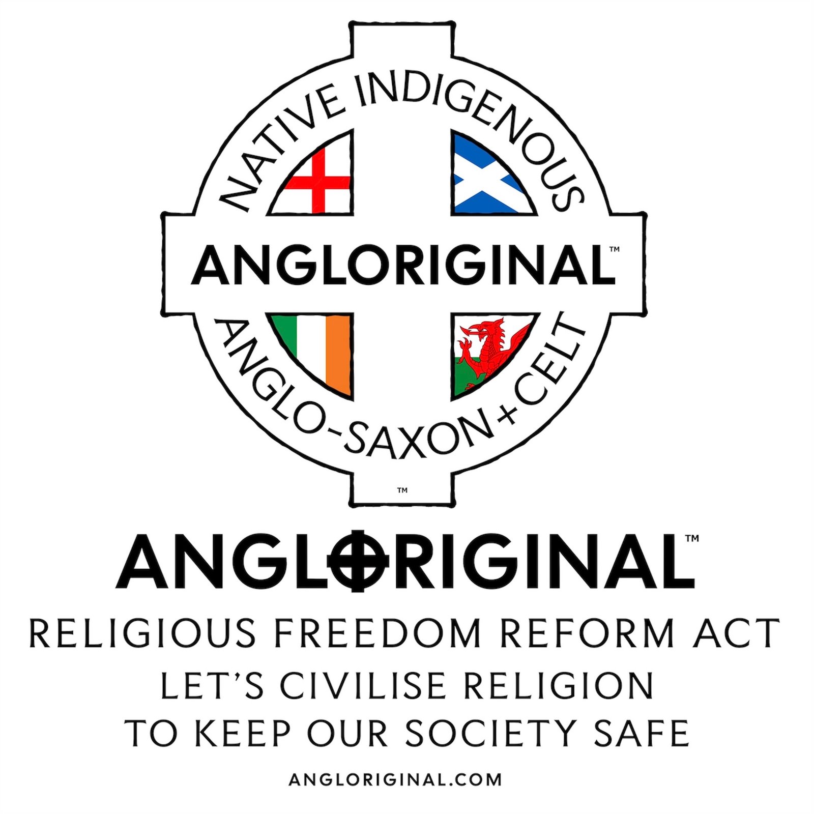 Angloriginal™ Emblem - Religious Freedom Reform Act. Let's civilise religion to keep our society safe.
